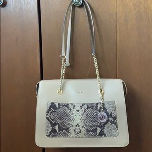 DKNY bag with snake skin and gold chain detailing